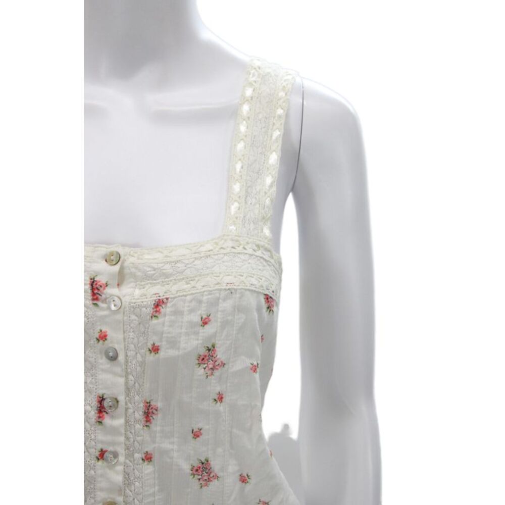 Love Shack Fancy Womens Camisole Button Up White Floral Square Neck Size M - Picture 2 of 7